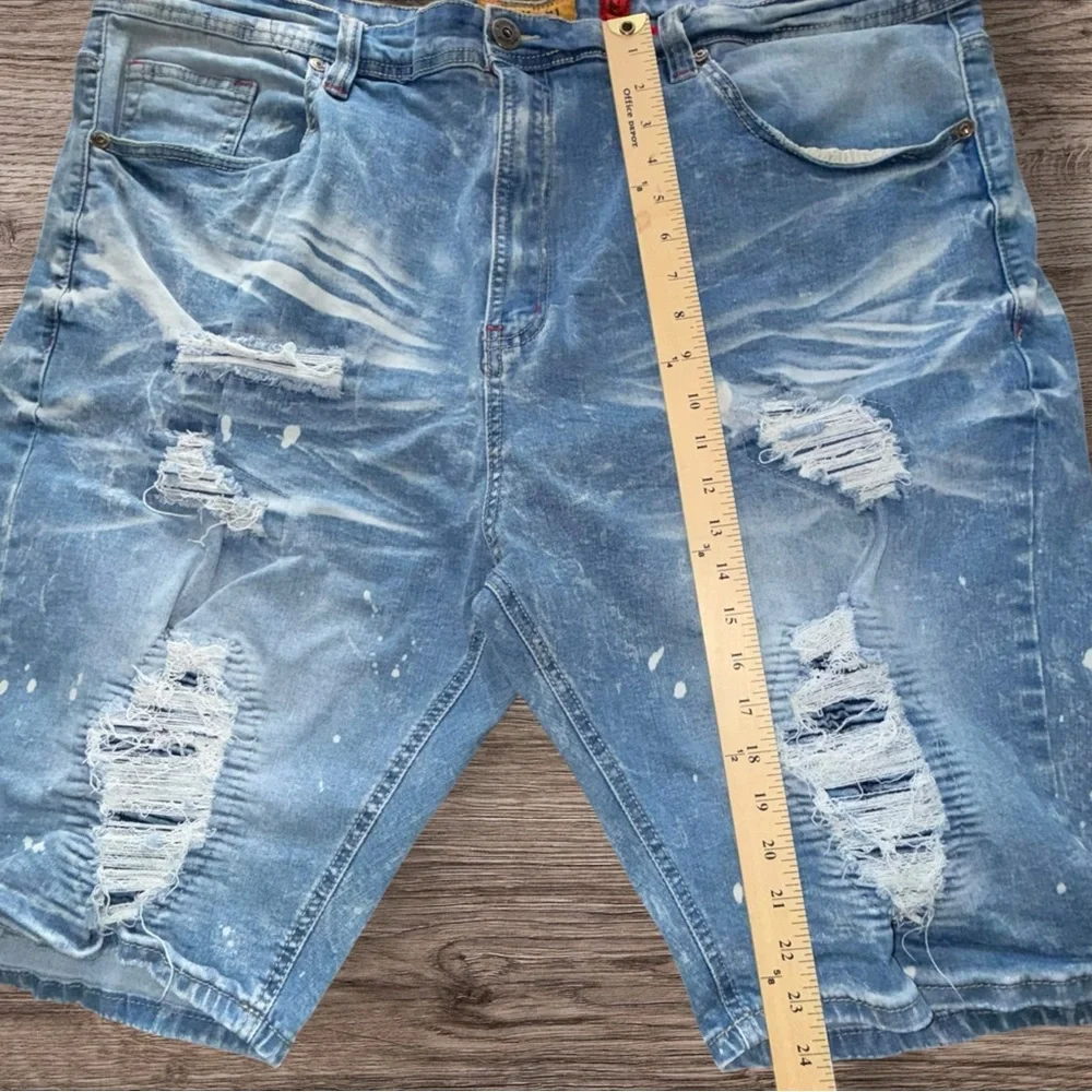 Makobi‎ Denim Shorts Mens 46 Distressed Light Wash Stretch Streetwear Jean